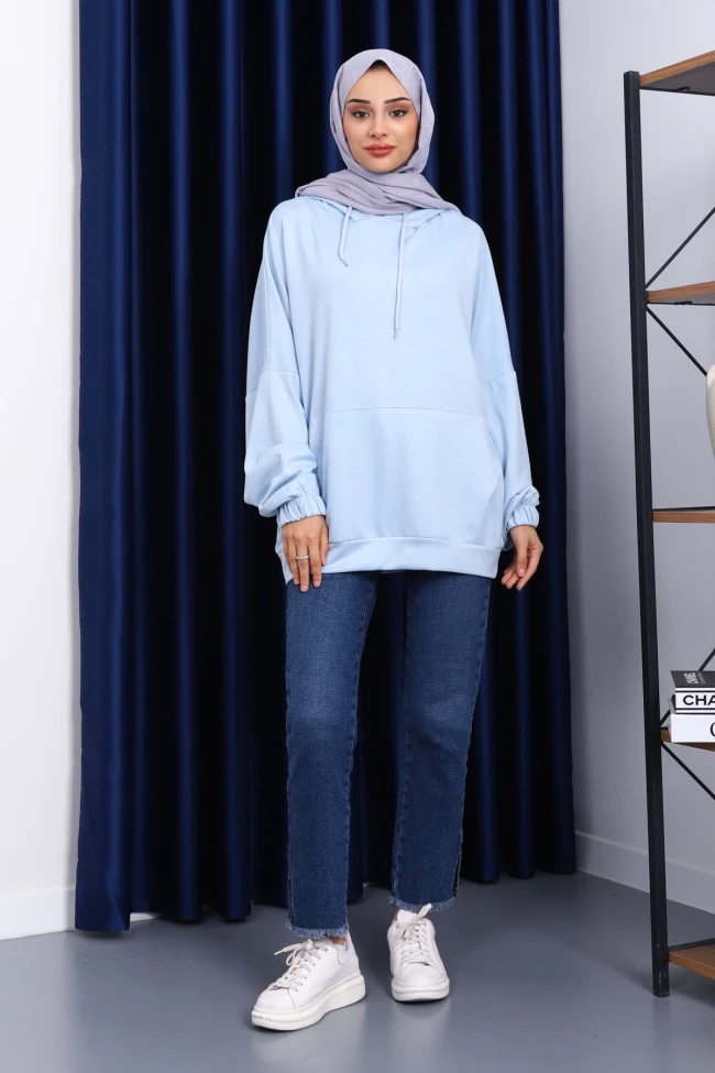 Bebe Mavi Kanguru Cepli Modal Sweatshirt