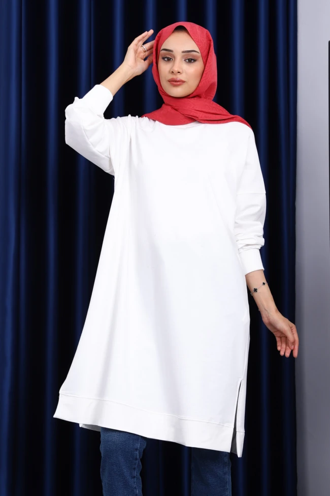 Ekru Yanları Yırtmaçlı Modal Tunik