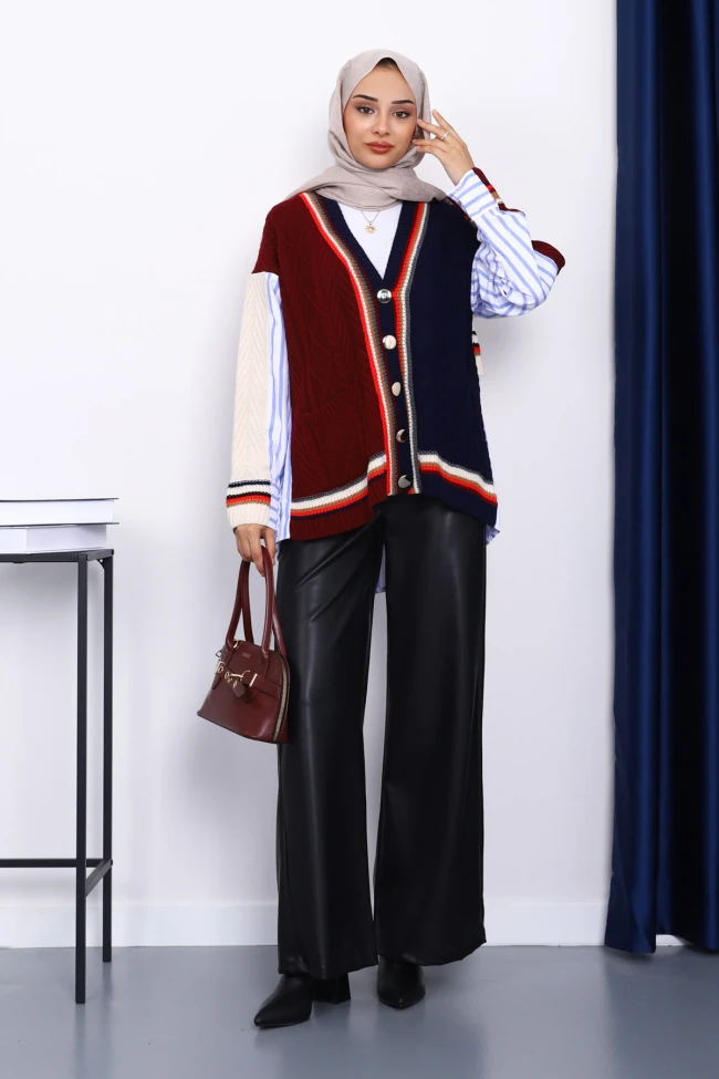 Lacivert Gömlek Garnili Cepli Triko Hırka