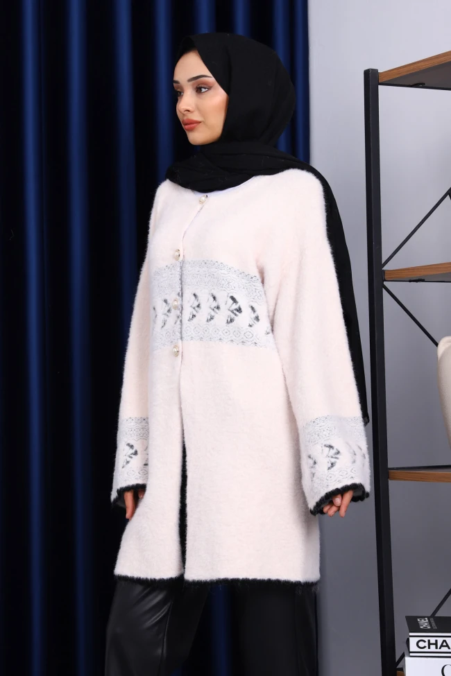 Pudra Desenli Sakal Triko Hırka