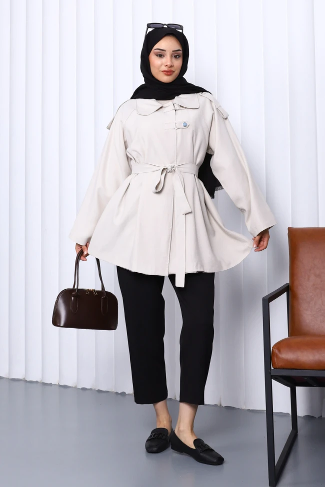 Taş Apolet Detaylı Kuşaklı Trençkot