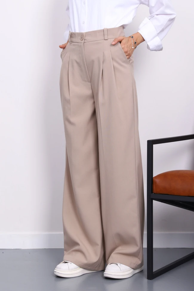 Taş Palazzo Krep Geniş Paça Pantolon