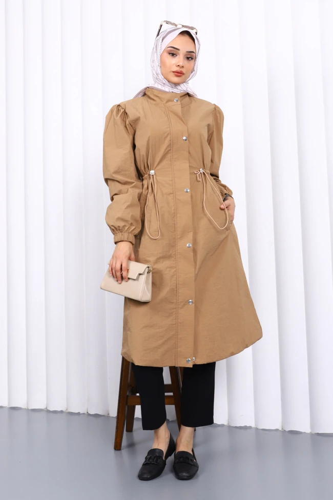 Vizon Çıtçıtlı Bel Lastikli Trençkot