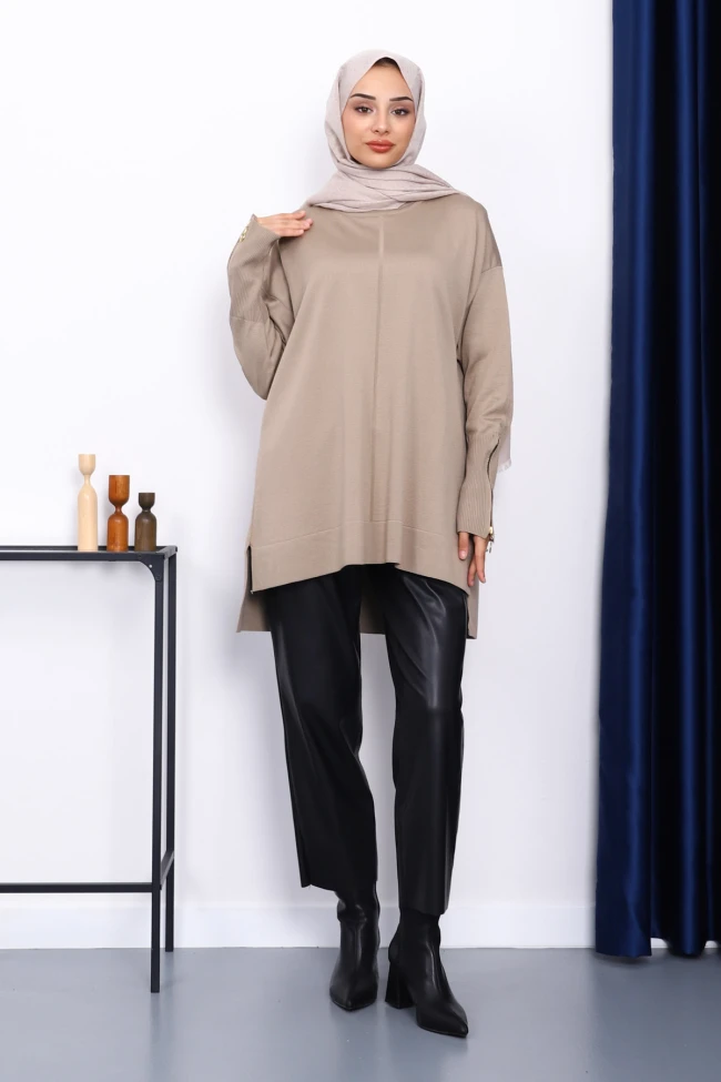 Vizon Kol Fermuarlı Soğuk İplik Triko Tunik