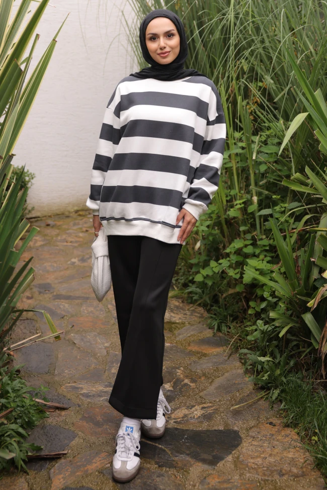 Antrasit Bisiklet Yaka Üç İplik Sweat