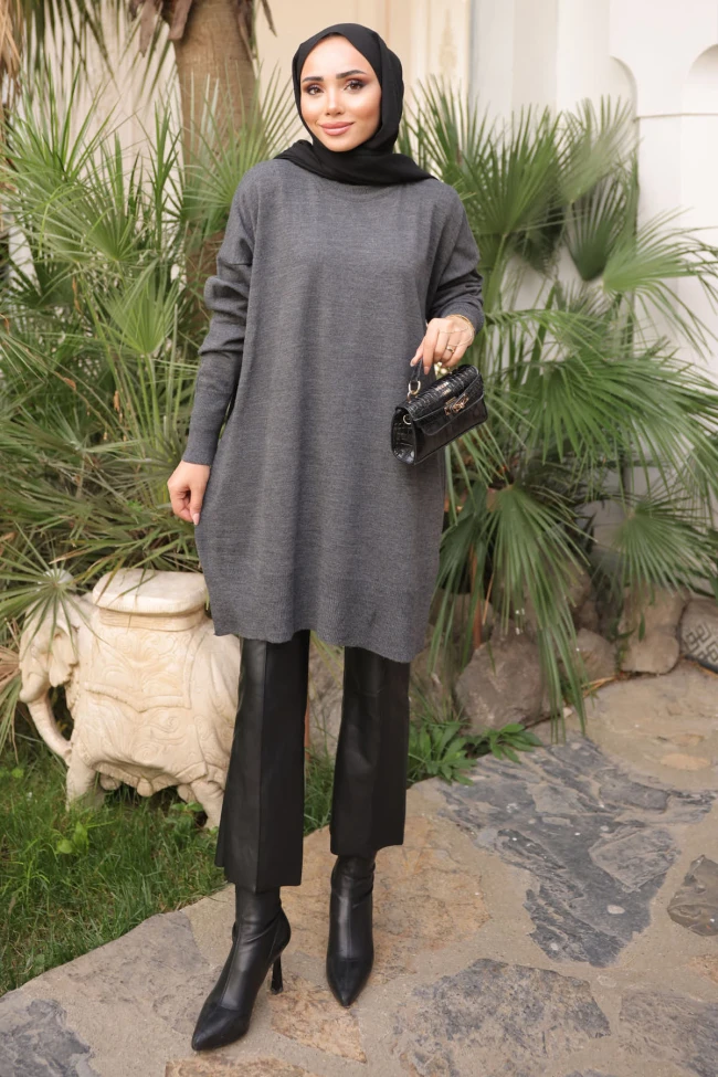 Antrasit Soğuk İplik Merserize Triko Kazak