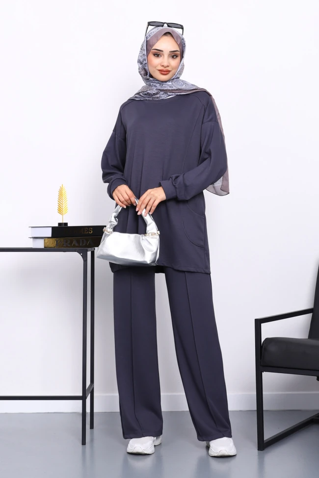 Antrasit Yan Cepli Omuz Parçalı Alt Çımalı Modal Takım