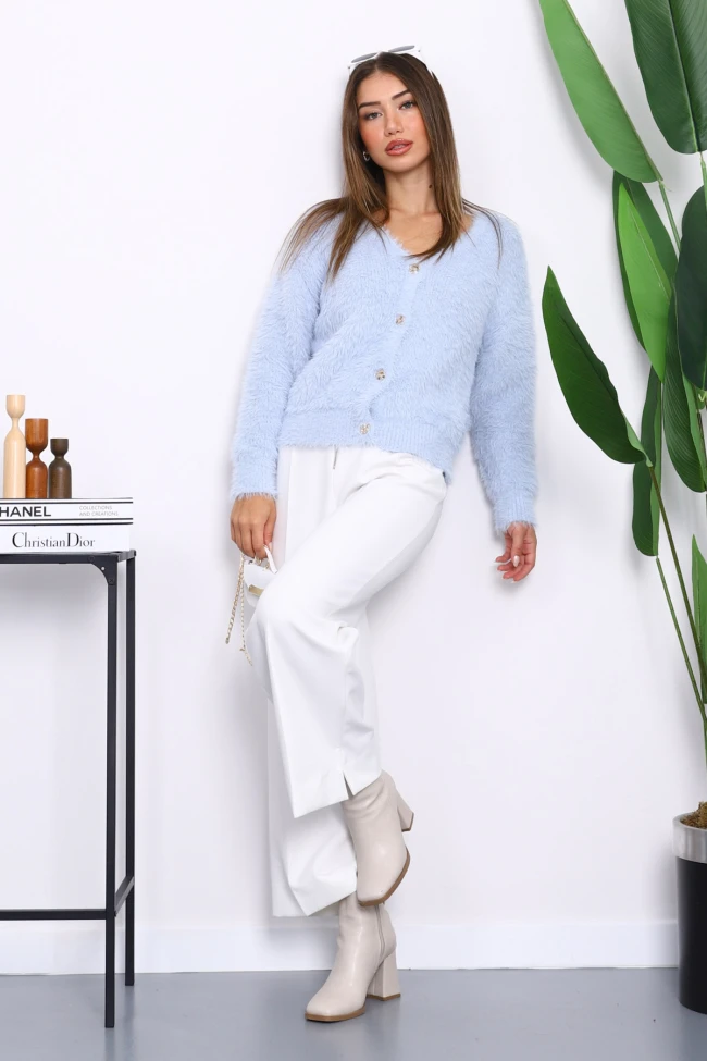 Bebe Mavi Dümeli Kısa Angora Yumoş Triko Hırka