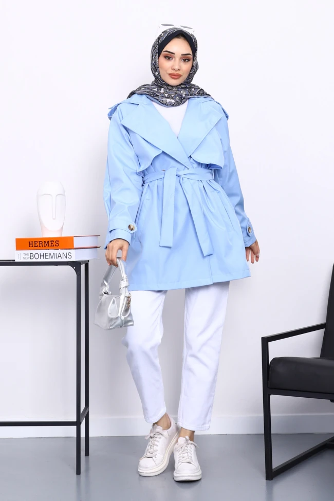 Bebe Mavi Kruvaze Yaka Astarlı Trençkot