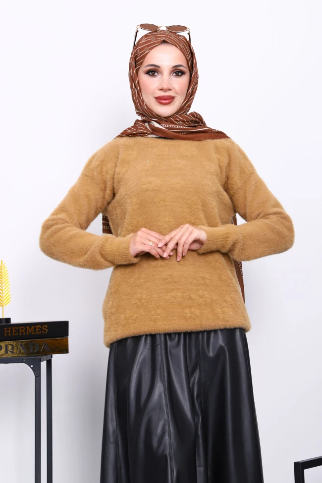 Bisküvi Bisiklet Yaka Angora Yumoş Triko Kazak