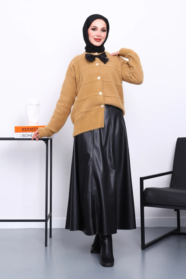 Bisküvi Fiyonk Detaylı Angora Yumoş Triko Hırka