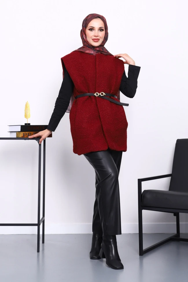 Bordo Buklet Astarlı Yelek
