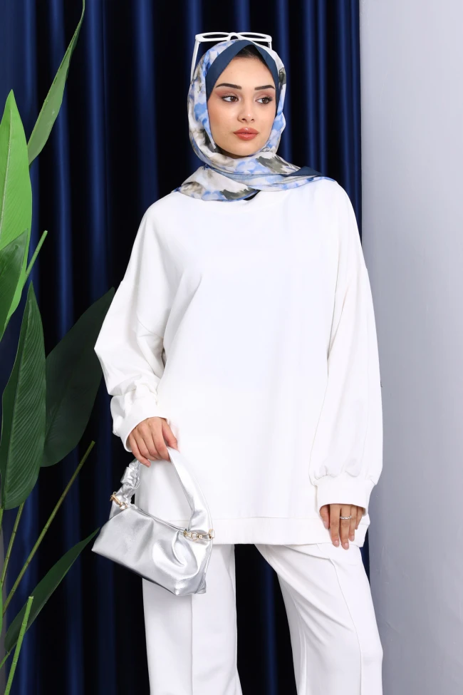 Ekru İki İplik Oversize Pantolonlu Takım