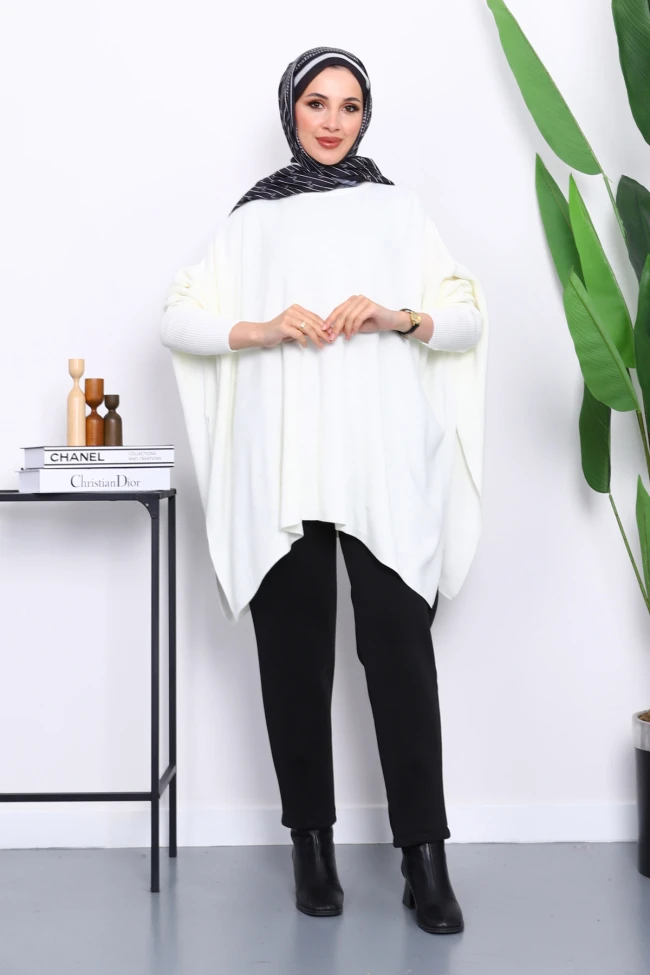 Ekru Yarasa Kol Triko Panço Kazak