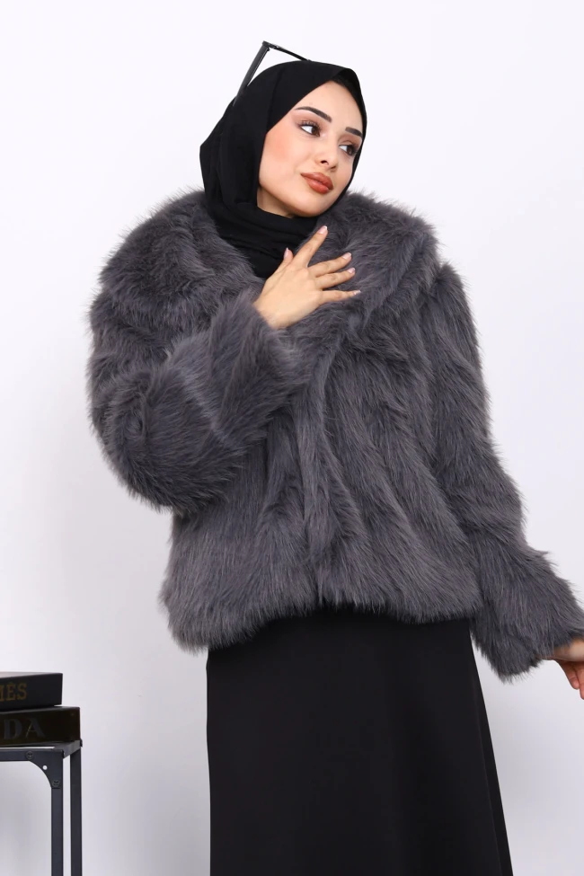 Füme Astarlı Kısa Kürk Kaban