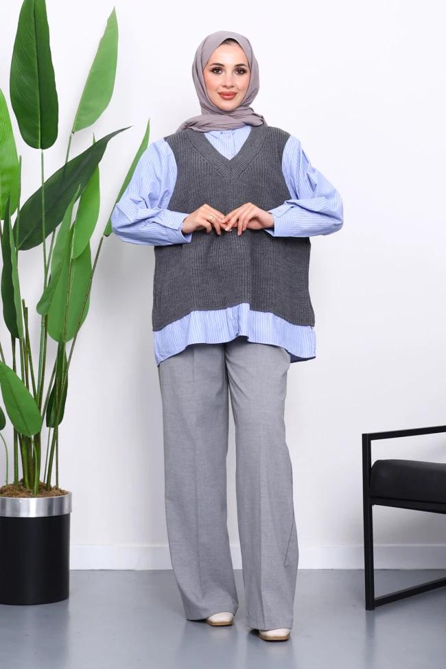 Füme Triko Garnili Gömlek