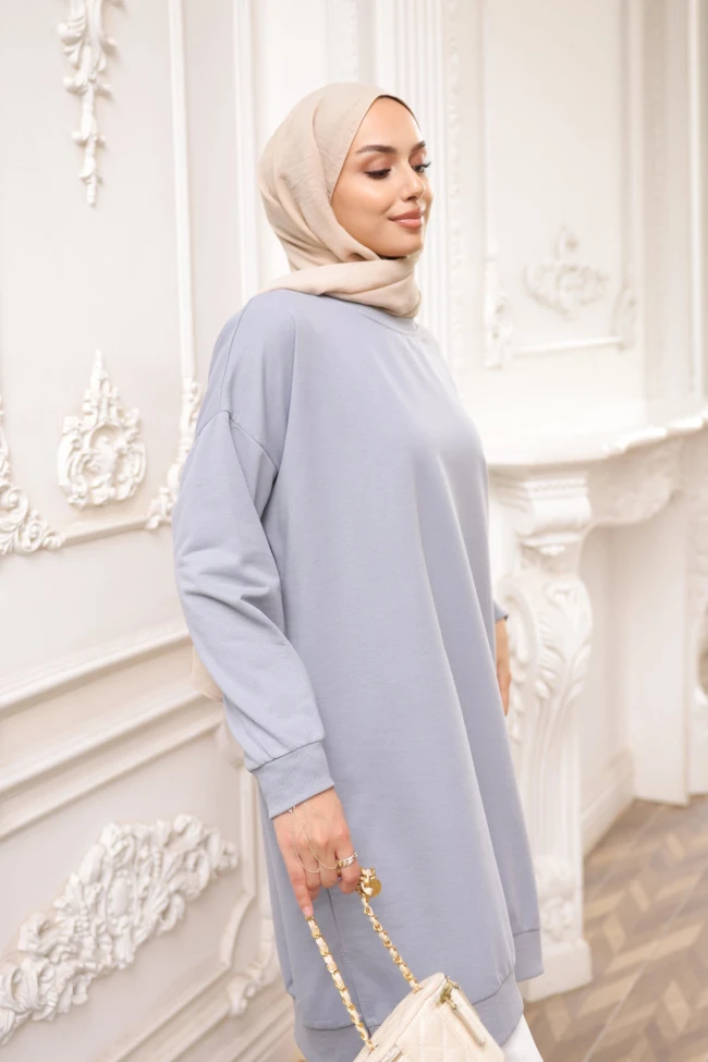 Gri Bisiklet Yaka Armalı Tunik