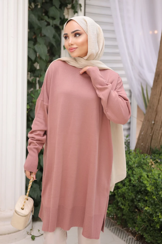 Gül Kurusu Soğuk İplik Merserize Triko Tunik