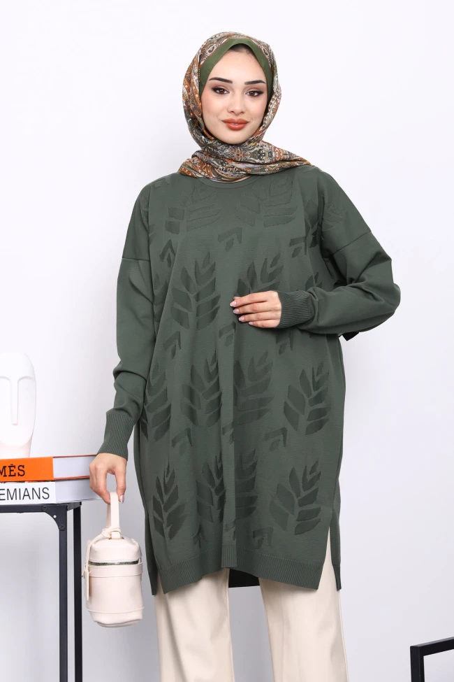 Haki Soğuk İplik Merserize Triko Tunik
