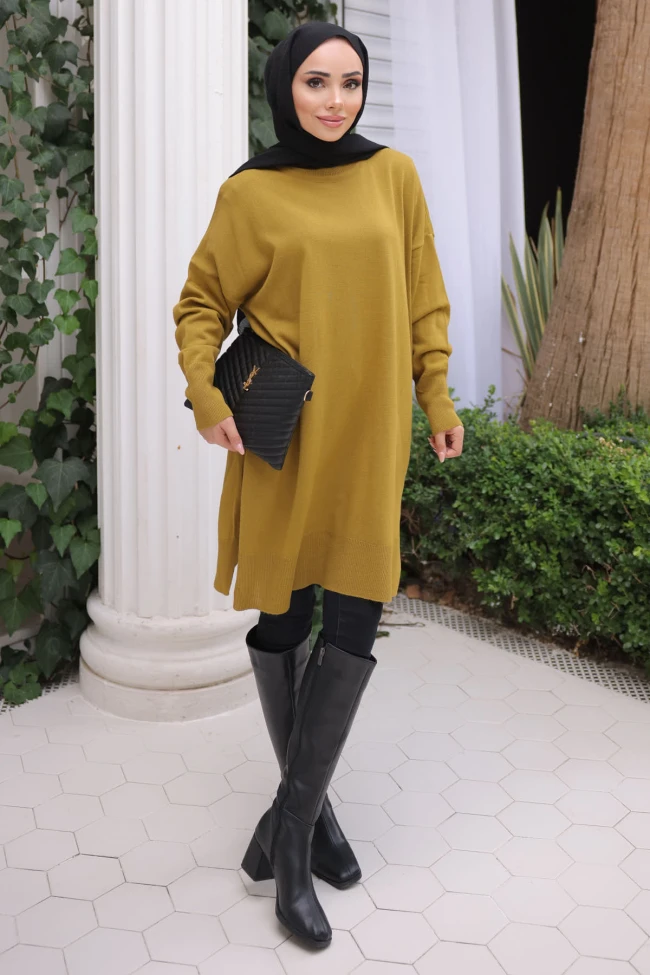 K. Yağyeşili Soğuk İplik Merserize Triko Kazak