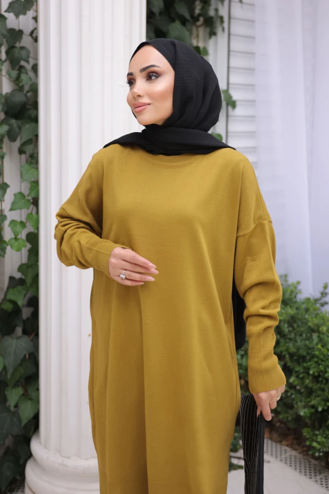 K. Yağyeşili Soğuk İplik Merserize Triko Kazak