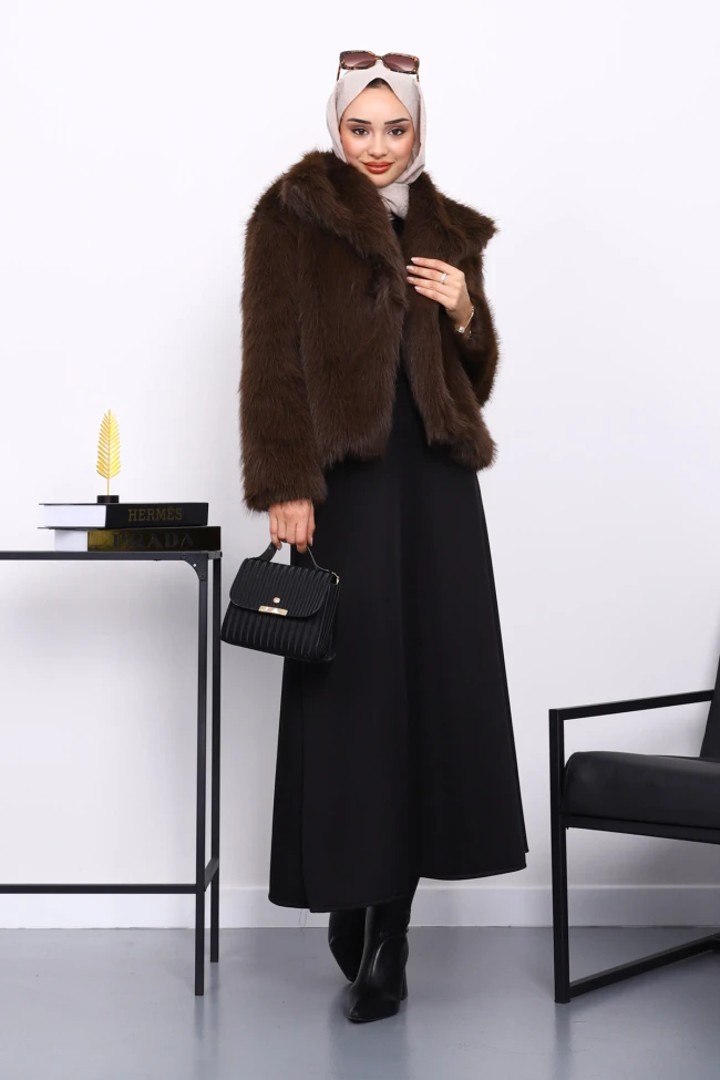 Kahverengi Astarlı Kısa Kürk Kaban