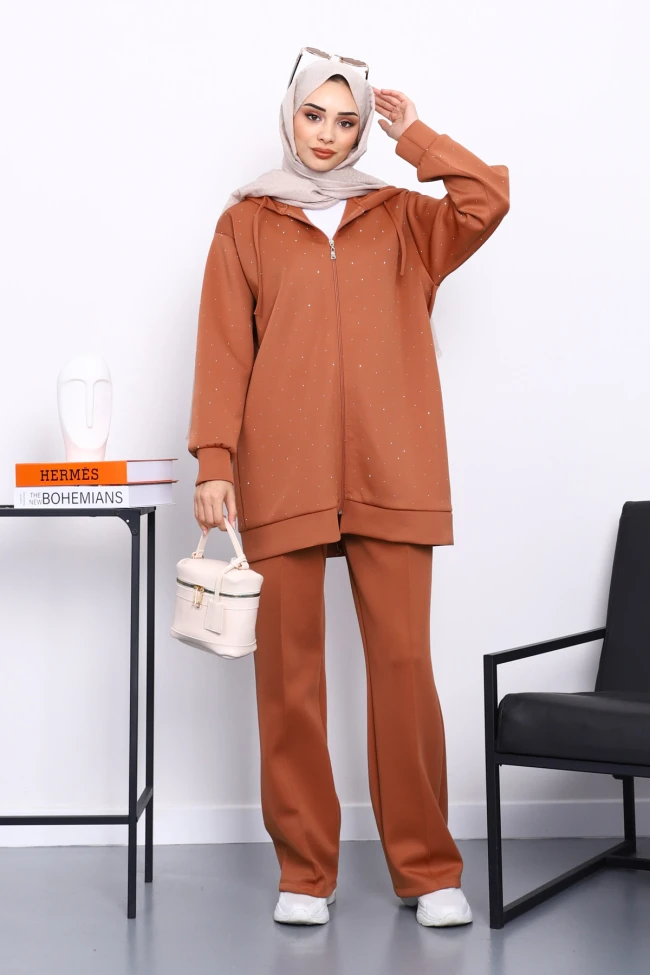 Kiremit Taşlı Scuba Tunik Pantolonlu Takım