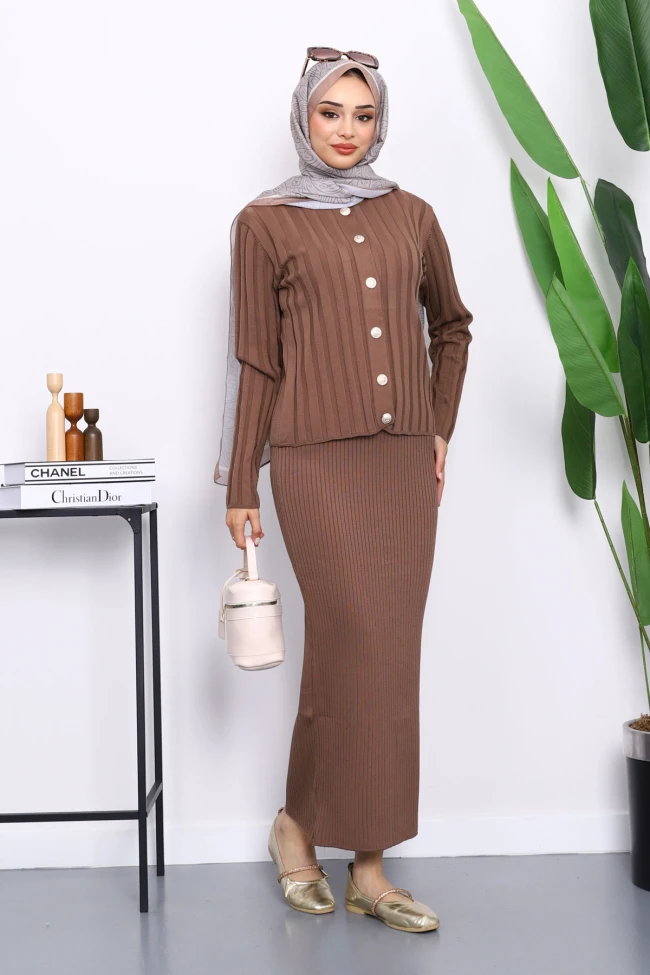 Koyuv Vizon Crop Hırka Triko Elbise İkili Kombin