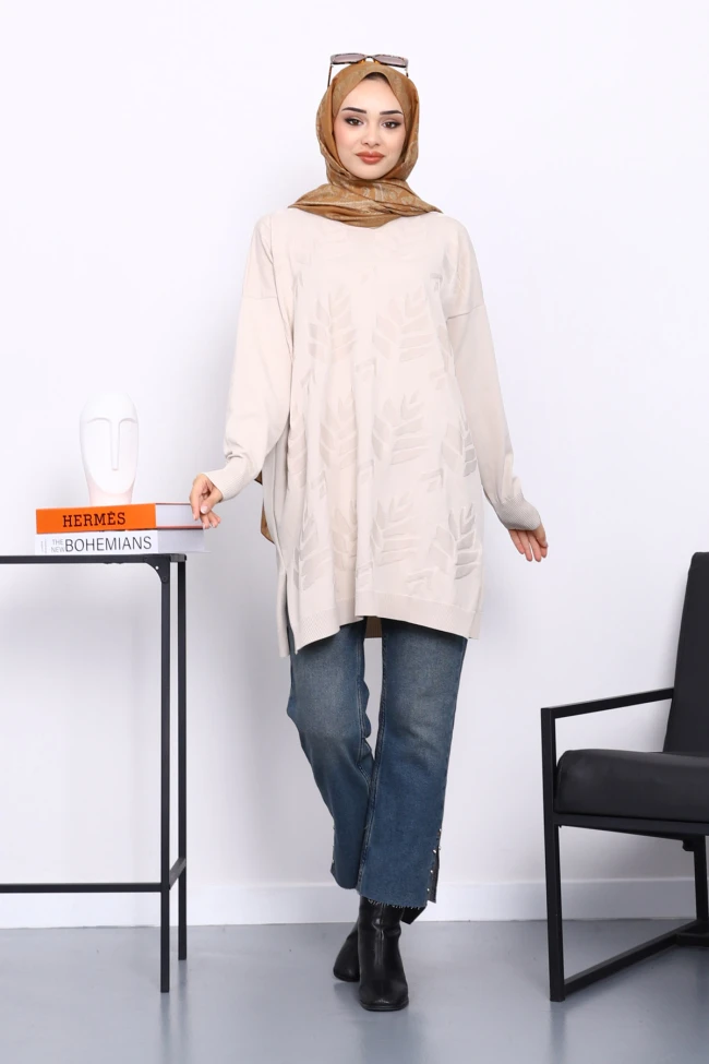 Krem Soğuk İplik Merserize Triko Tunik