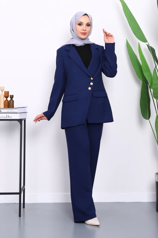 Lacivert Düğmeli Ceket Pantolonlu Takım
