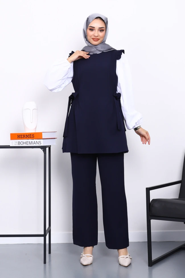 Lacivert Gömlek Yelek Pantolonlu Üçlü Takım