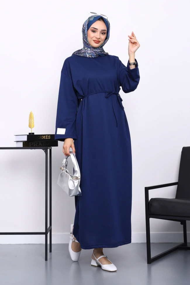 Lacivert İki İplik Modal Elbise