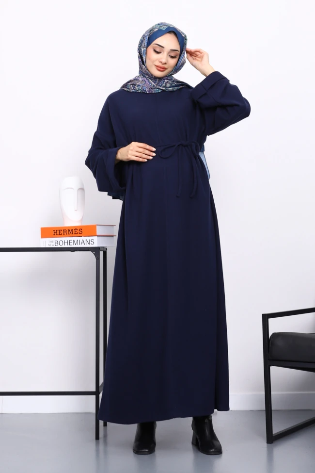 Lacivert Önü Dikişli Oversize Dokulu Uzun Elise