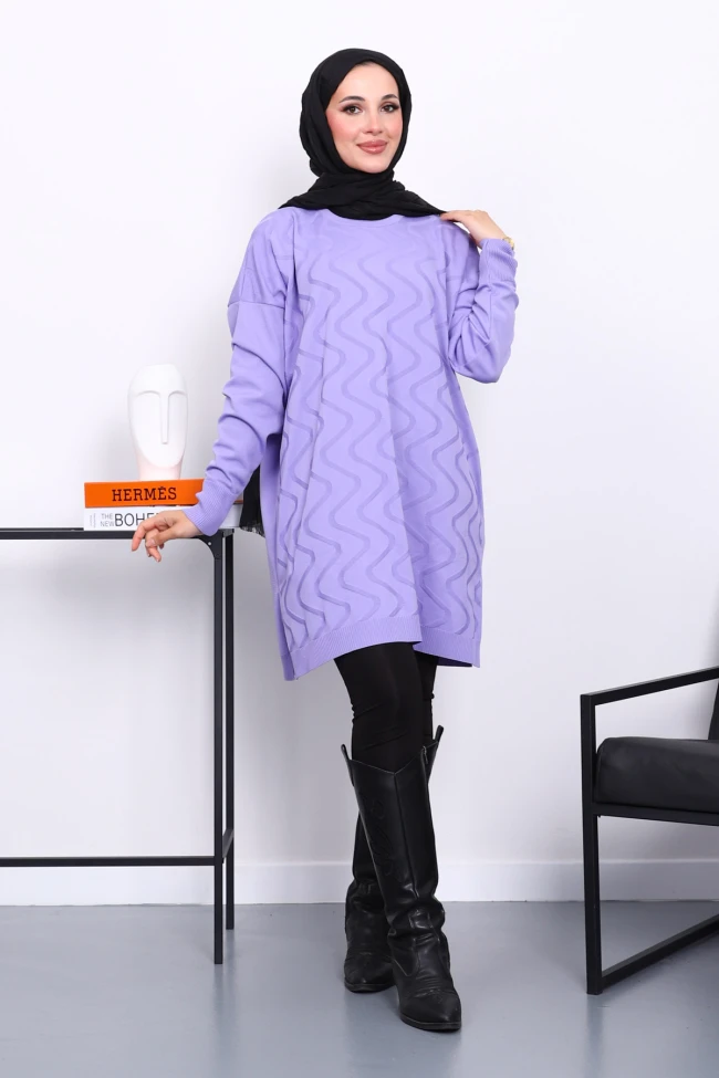 Lila Soğuk İplik Merserize Triko Tunik