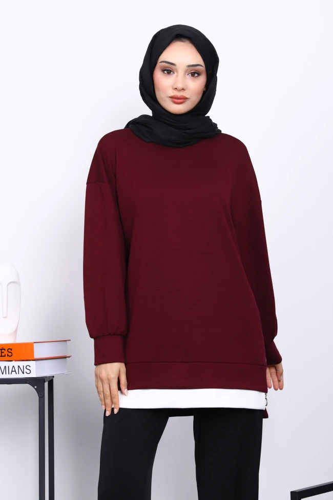 Mürdüm Bisiklet Yaka Yan Fermuarlı Tunik