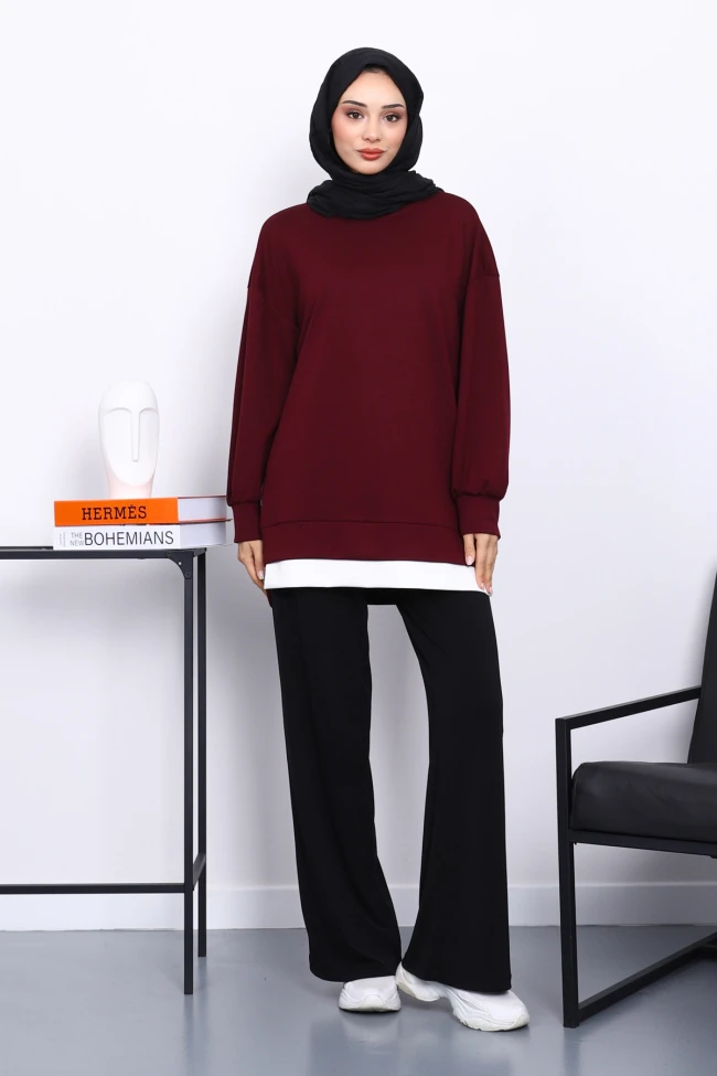 Mürdüm Bisiklet Yaka Yan Fermuarlı Tunik