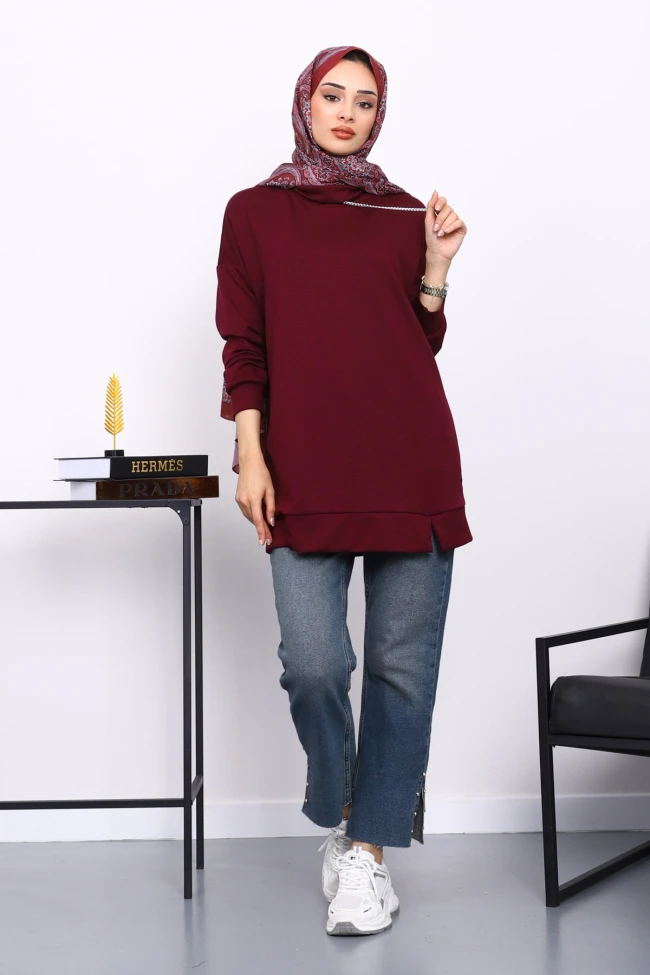 Mürdüm Yaka Detaylı Modal Tunik