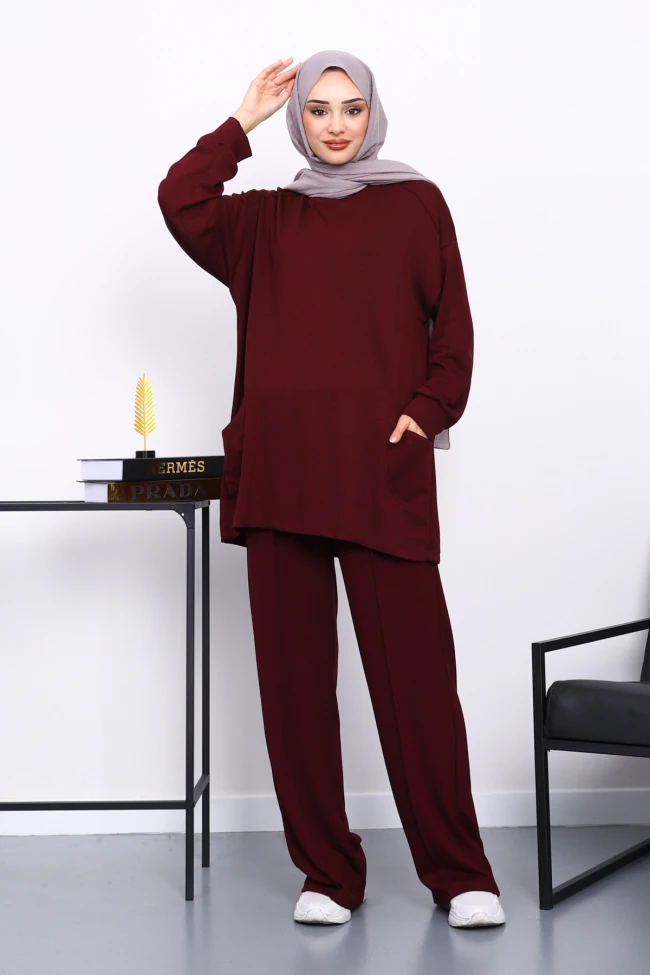 Mürdüm Yan Cepli Omuz Parçalı Alt Çımalı Modal Takım