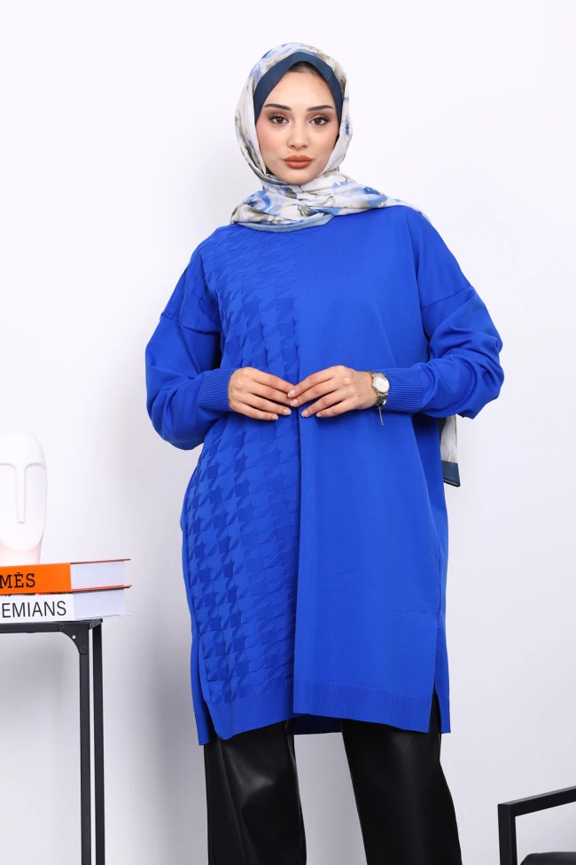 Saks Mavi Soğuk İplik Merserize Triko Tunik