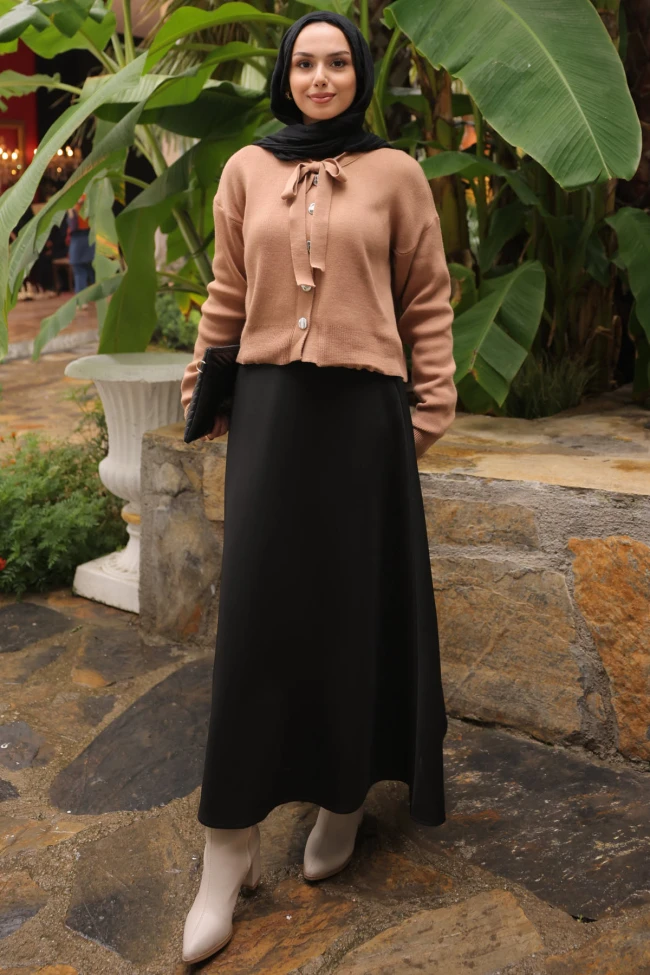 Siyah Bel Lastikli Scuba Puf Etek Siyah Bel Lastikli Scuba Puf Etek