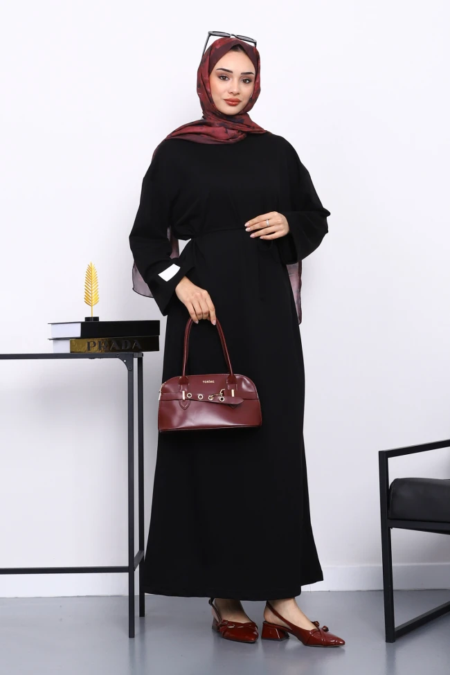 Siyah İki İplik Modal Elbise