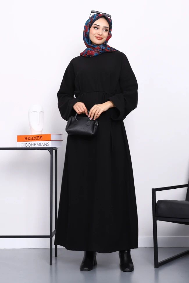 Siyah Önü Dikişli Oversize Dokulu Uzun Elise