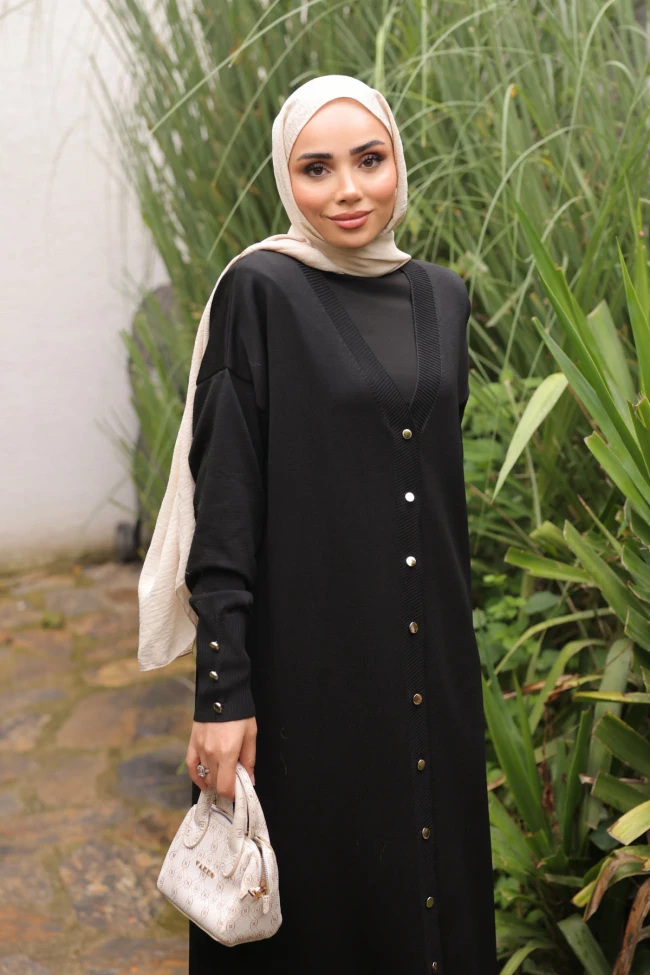 Siyah Soğuk İplik Triko Hırka