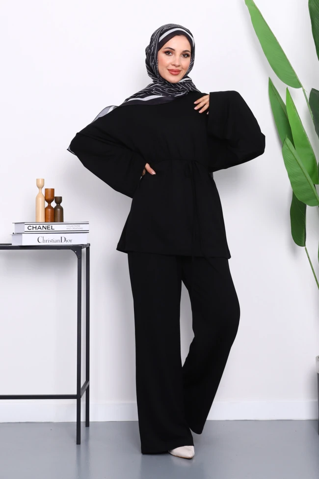 Siyah Tunik Pantolonlu Modal Takım