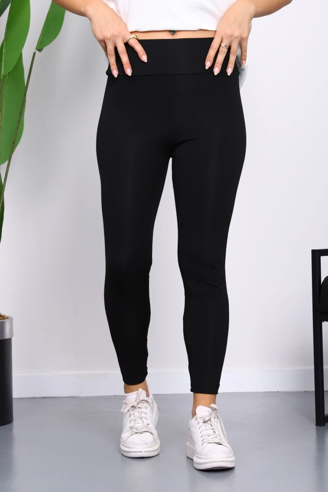 Siyah Yüksek Bel Şardonlu Dalgıç Tayt