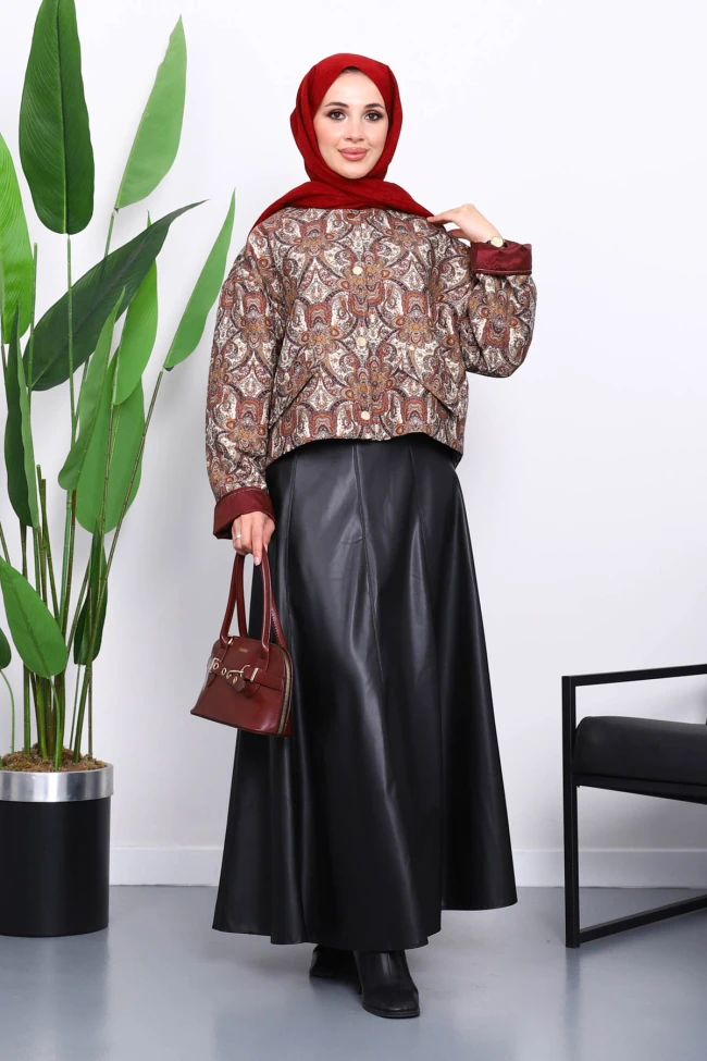 Taba Etnik Desenli Kısa Ceket