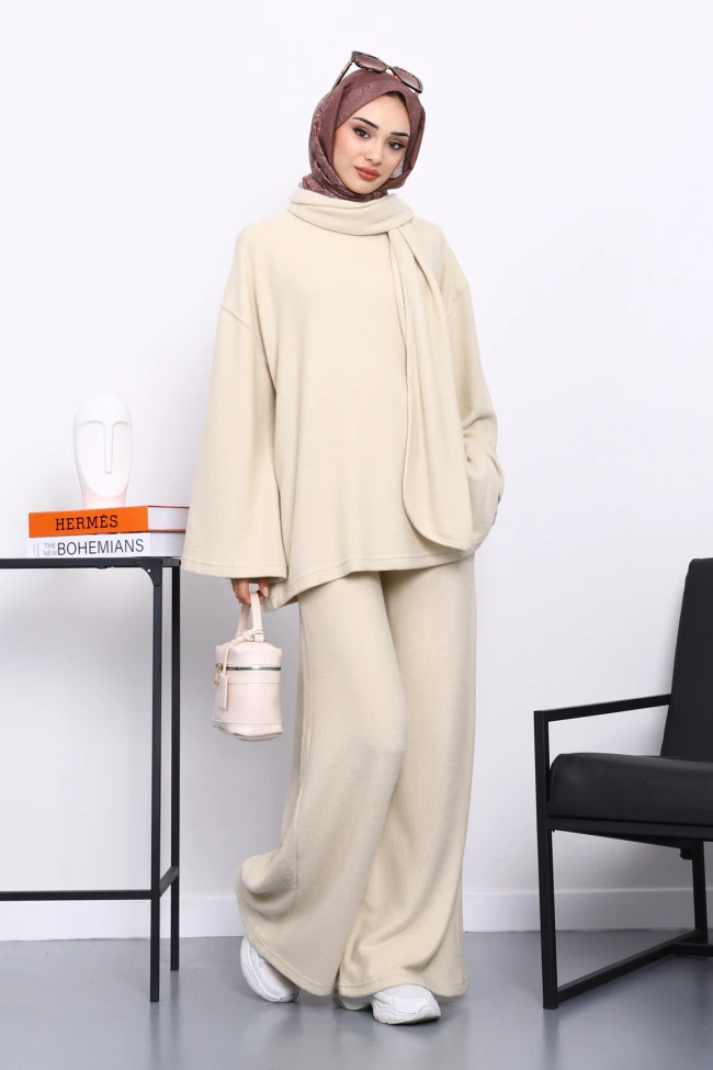 Taş Atkılı Tunik Pantolonlu Fitilli Takım