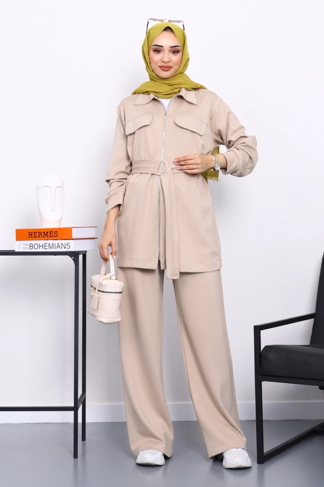 Taş Sahte Cepli Bel Kuşaklı Modal Takım