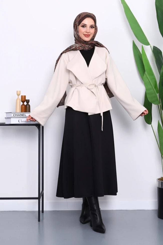 Taş Şal Yaka Scuba Puf Kısa Ceket