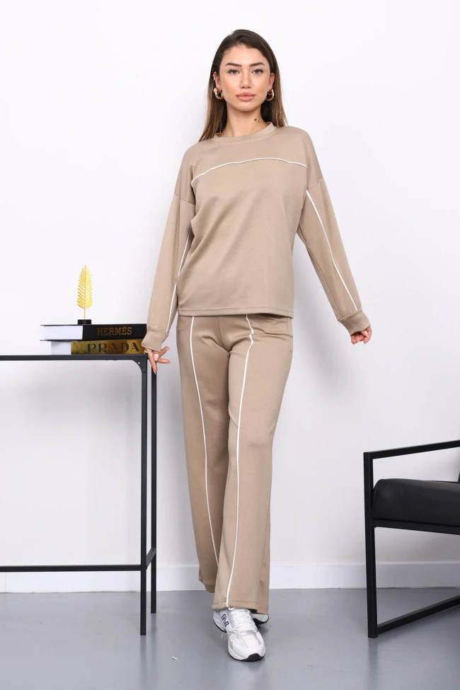 Vizon Biye Detaylı Sweat Pantolonlu Takım